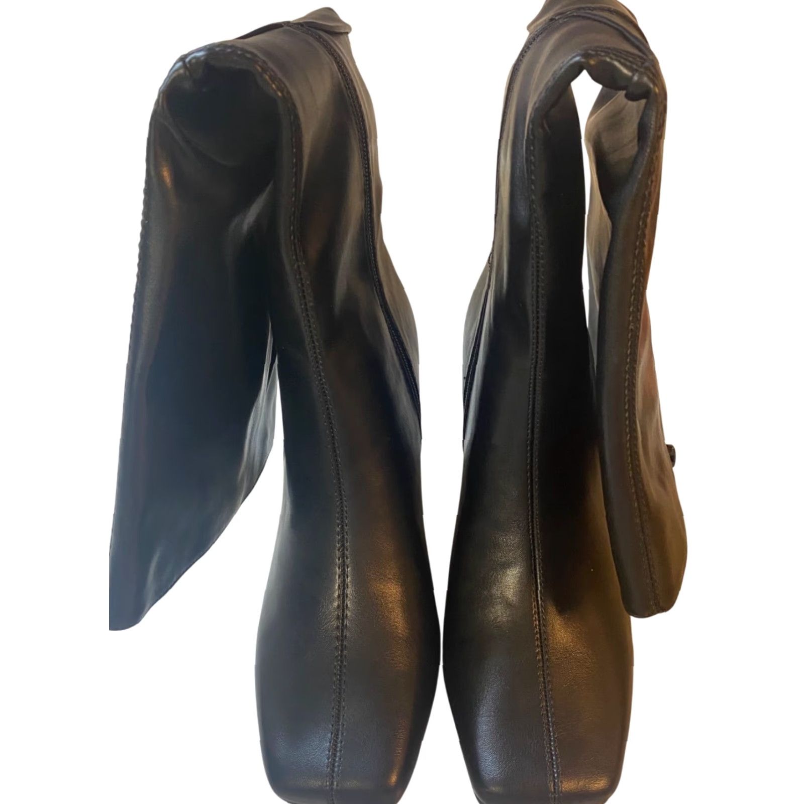COUTGO Black Knee High Faux Leather Boot Square Toe Kitten Heel Sz. 8 Women  Party/Cocktail