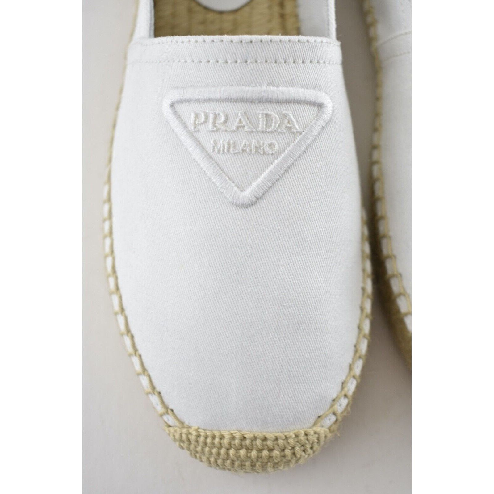 Prada Prada Bianco White Canvas Fabric Triangle Logo Slip On Size US 10 / IT 40 - 7 Thumbnail