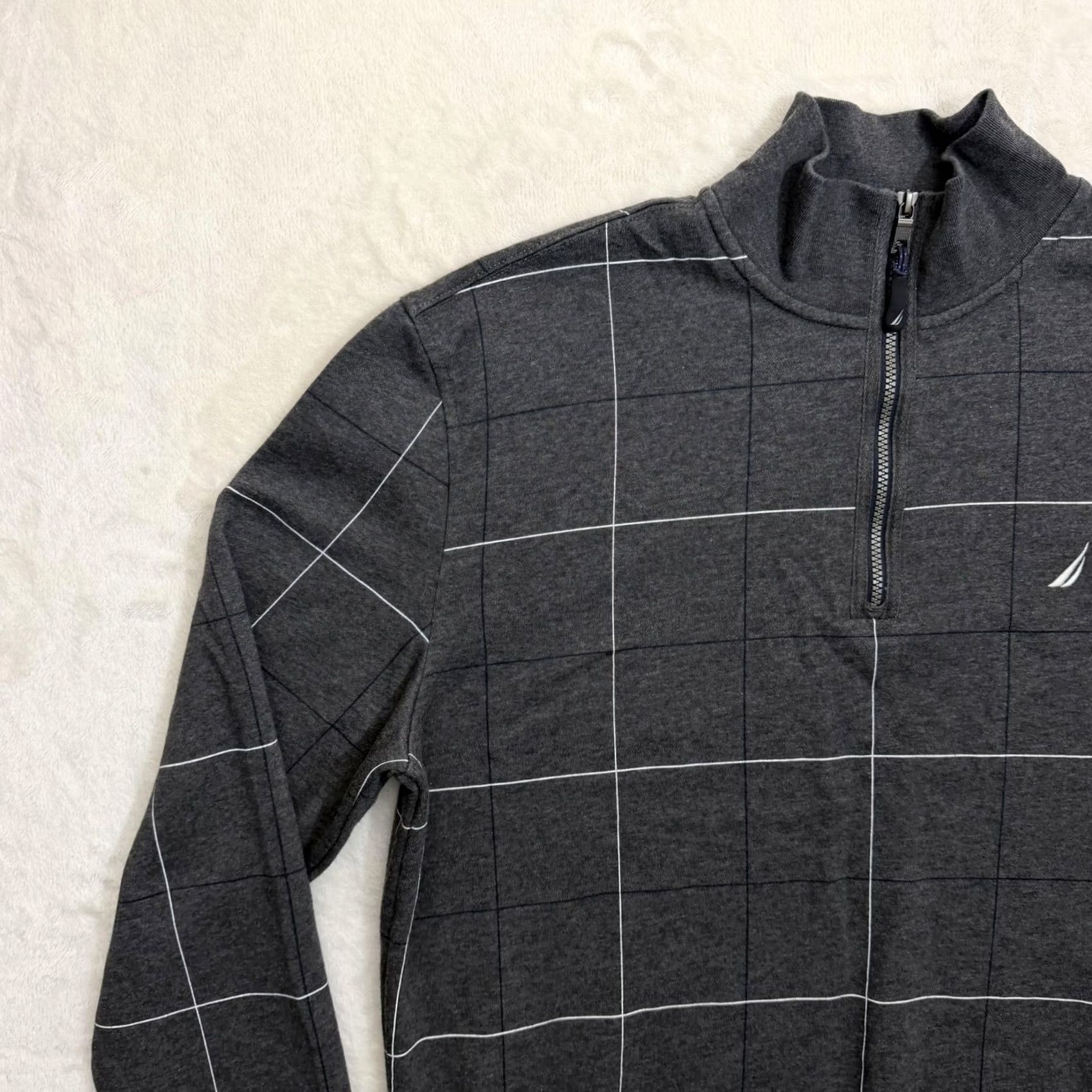 Nautica Nautica Sweatshirt Quarter Zip Mens XL Gray Check Fleece Pullover Logo 1/4 Zip Mock Neck Long Sleeve Winter Size US XL / EU 56 / 4 - 5 Thumbnail
