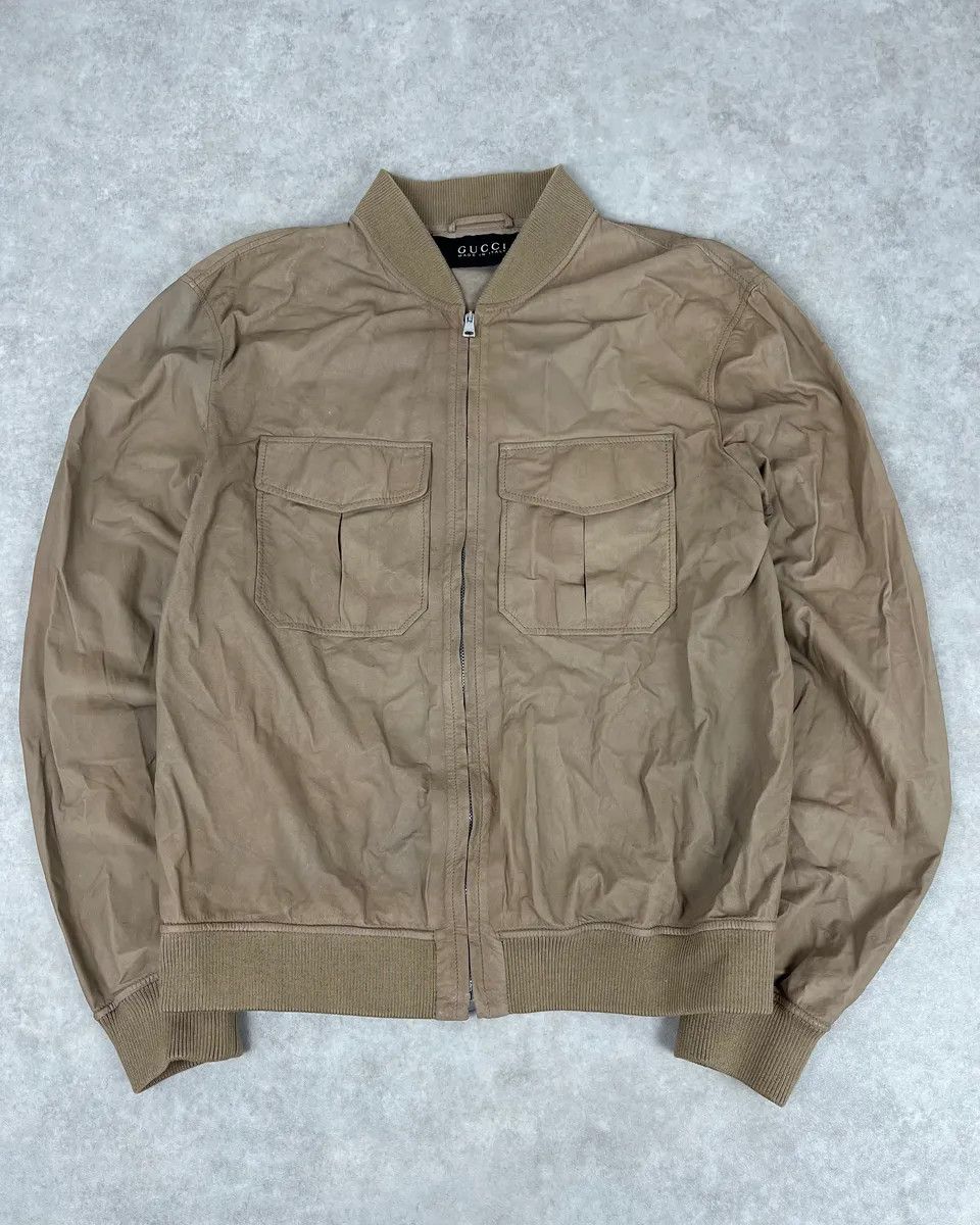 Gucci 2000s Gucci Beige Leather Bomber Jacket Size US M / EU 48-50 / 2 - 1 Thumbnail