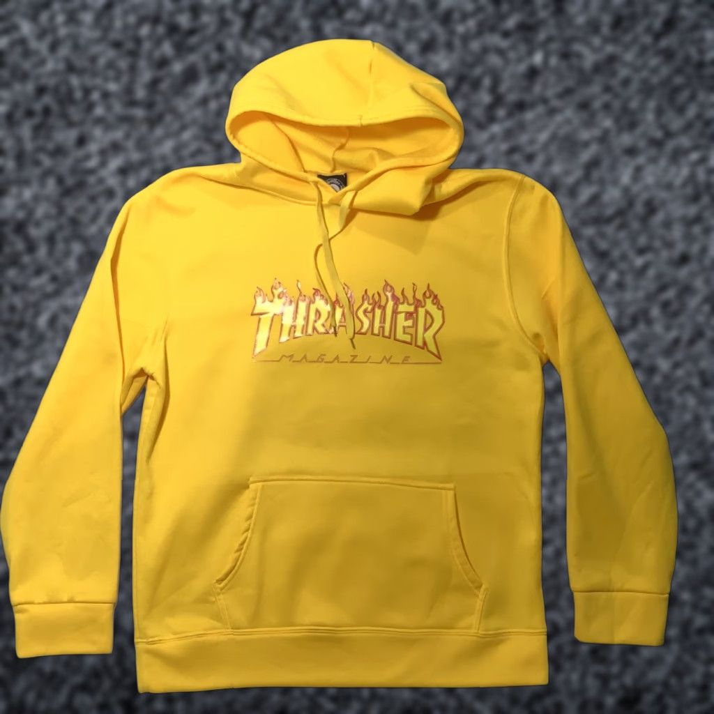 Thrasher Thrasher Hoodie Mens Medium Yellow Flame Logo Kangaroo Pocket Pullover Graphic Print Hooded Sweatshirt Size US M / EU 48-50 / 2 - 1 Thumbnail