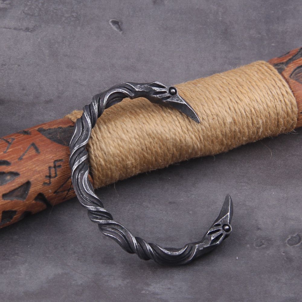 Vintage Steel Nordic Viking Norse Raven Wristband Cuff Bracelets Size ONE SIZE - 2 Thumbnail