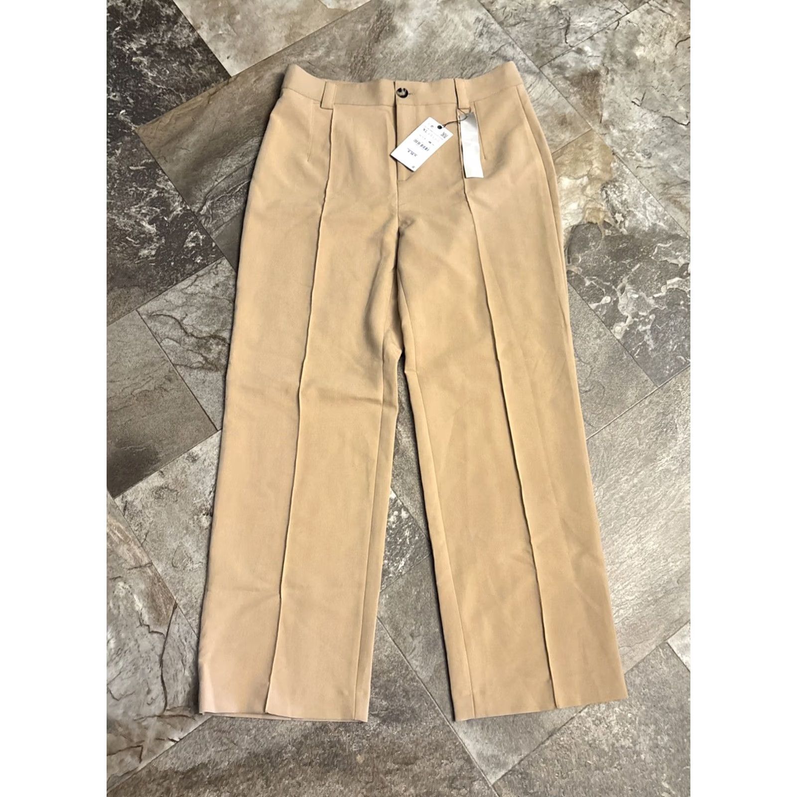 Zara Zara Dress Pants XL Straight Leg 34x31 Beige NWT Women's Pants Block Belt Loops Dress Pants Casual Workwear Size 24" / US 00 / IT 34 - 3 Thumbnail