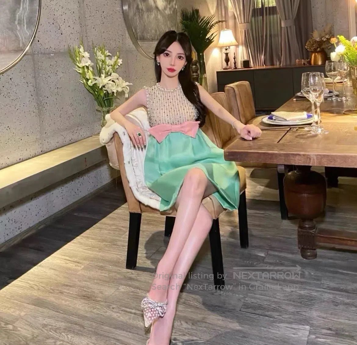 Miu Miu miu miu Pearl, bright diamond, and a bow-shaped little dre Size S / US 4 / IT 40 - 2 Thumbnail