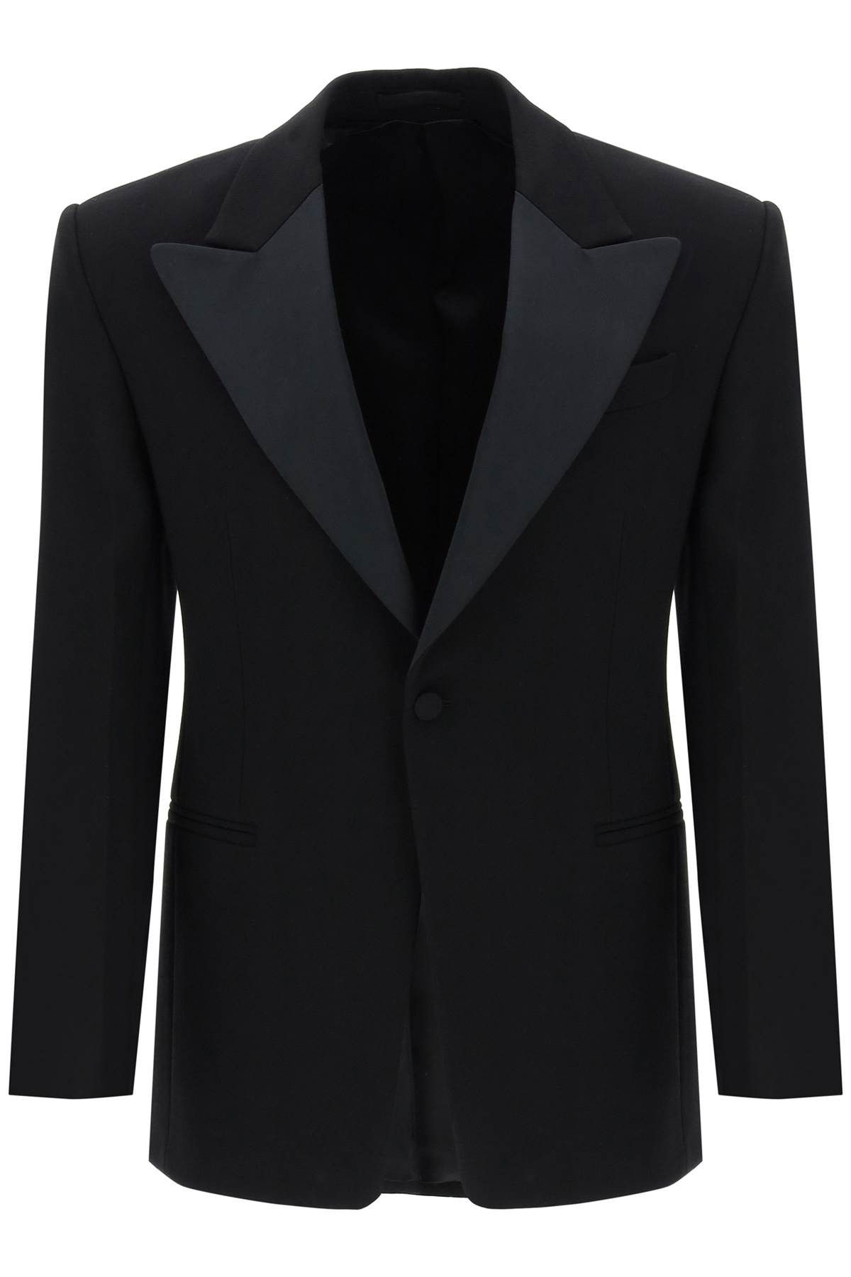 image of Salvatore Ferragamo Ferragamo Single-Breasted Tuxedo Blazer in Nero, Men's (Size Medium)