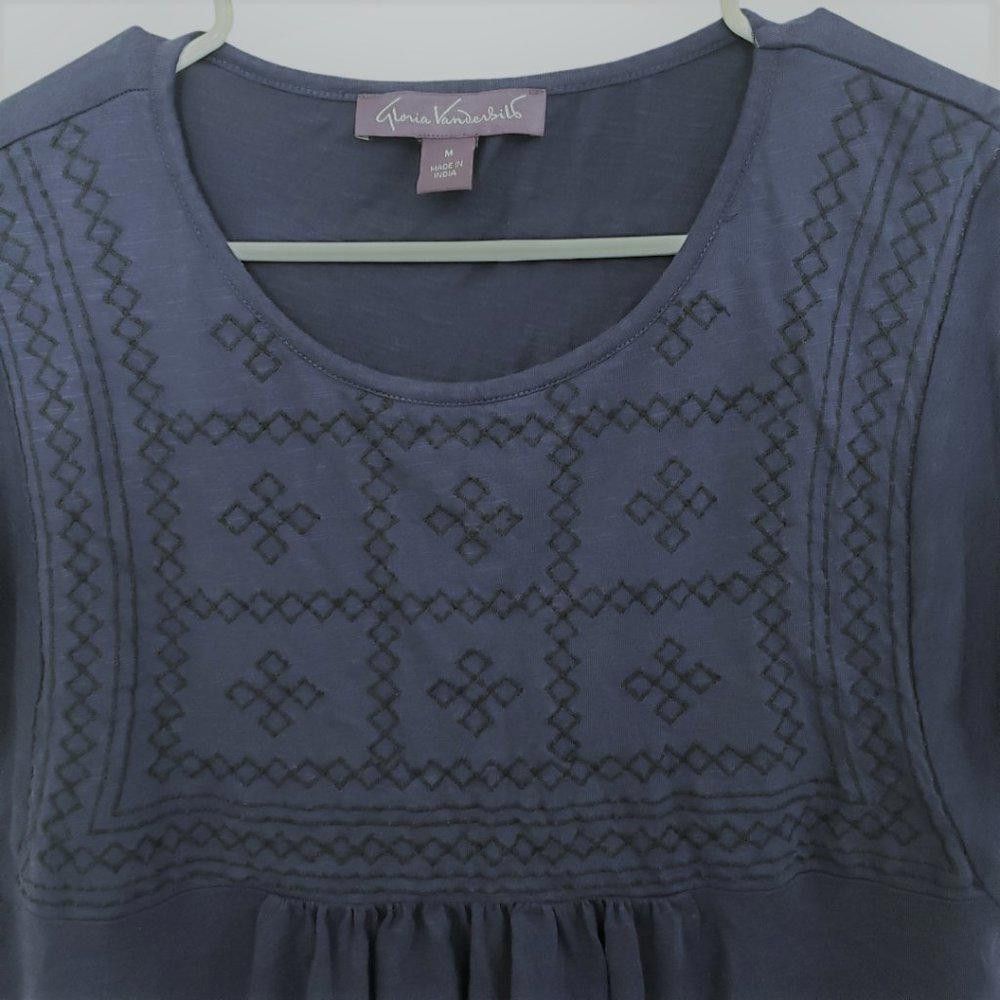 Designer CT546 Gloria Vanderbilt Ladies Short Sleeve Navy Blouse M Size M / US 6-8 / IT 42-44 - 2 Thumbnail