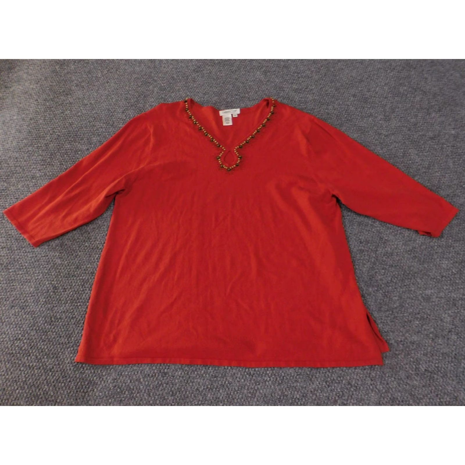 Coldwater Creek VINTAGE? No. Coldwater Creek Sweater Womens 3X Red Beaded Neck Silk Blend 3/4 Sleeve Pullover Size XXL / US 16-18 / IT 52-54 - 4 Thumbnail