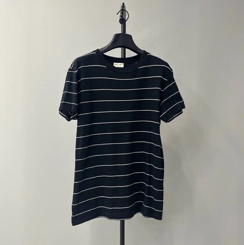 Yves Saint Laurent YSL Black Striped Cotton T-Shirt for Women 0089 Size S / US 4 / IT 40 - 1 Thumbnail