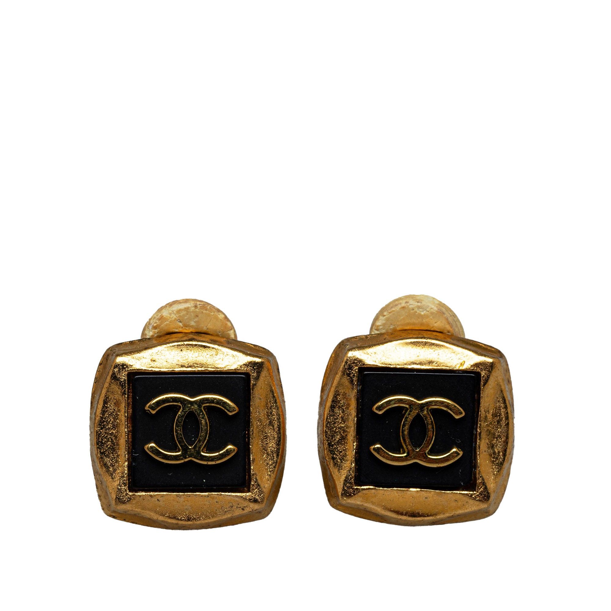 image of Chanel Square Cc Clip On Earrings Costume Earrings in Gold, Women's