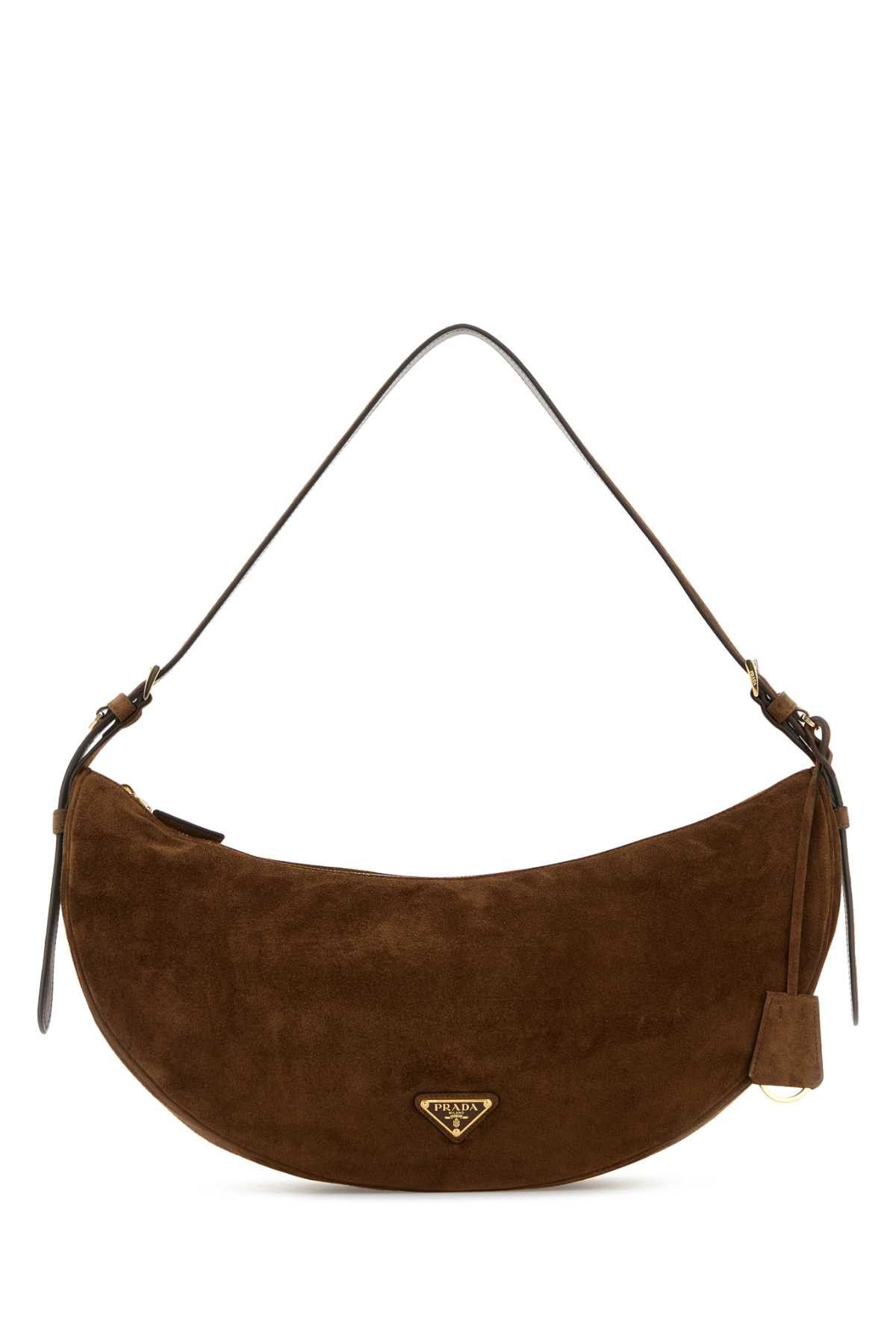 Prada Brown Suede Large Prada Demi-Lune Crossbody Bag Size ONE SIZE - 1 Thumbnail