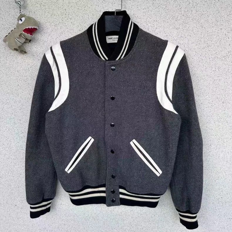 Yves Saint Laurent Saint Laurent Grey Wool Baseball Jacket Size US XL / EU 56 / 4 - 1 Thumbnail