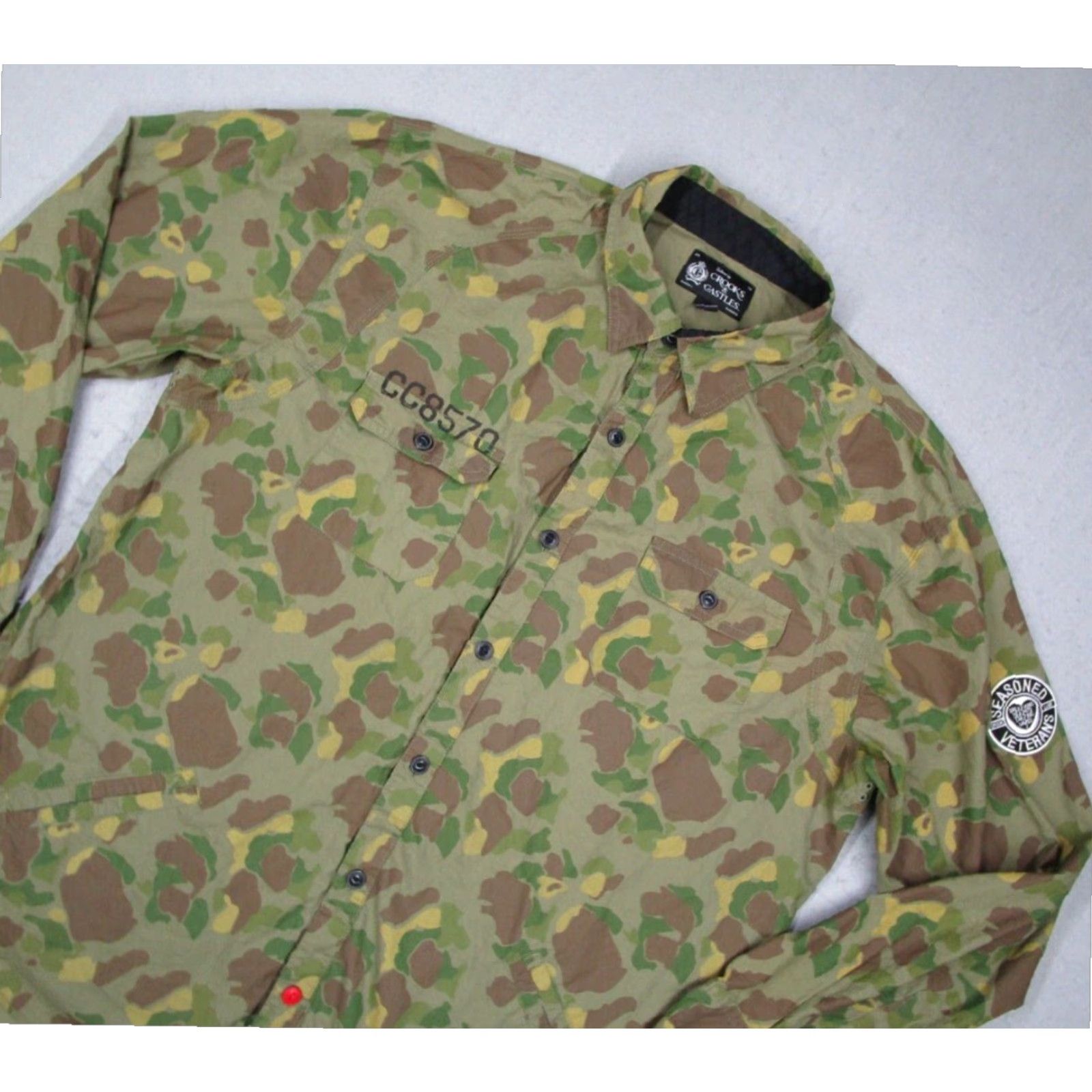 Crooks & Castles Crooks & Castles Green Camo Button Up Shirt Mens XL Long Sleeve Cotton Size US XL / EU 56 / 4 - 2 Thumbnail