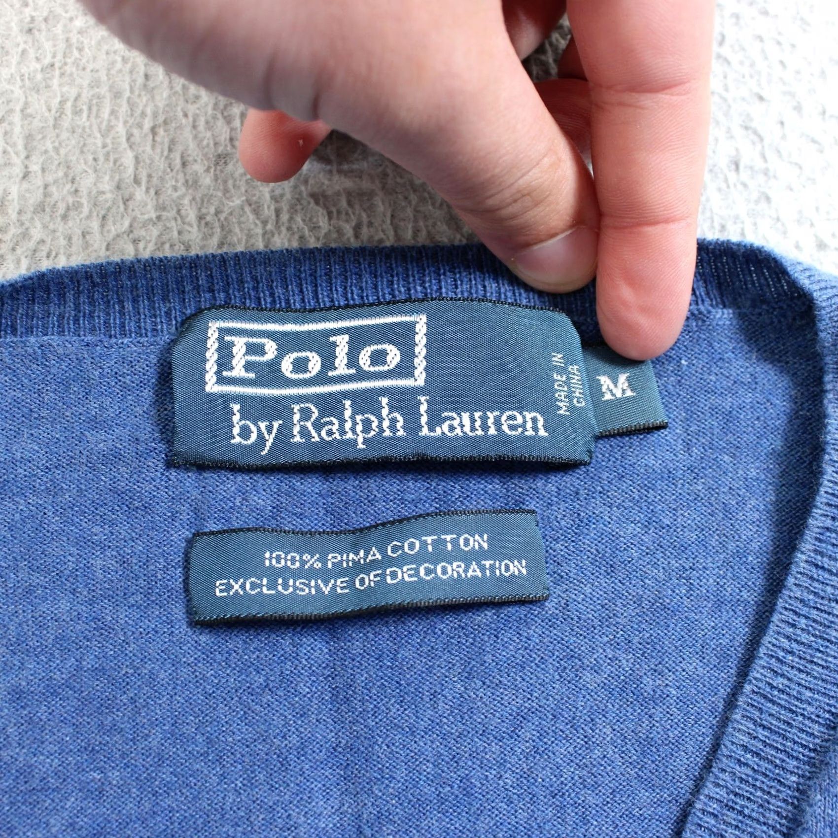 Polo Ralph Lauren Polo Ralph Lauren Mens Medium Blue Pima Cotton V-Neck Pullover Sweater – Classic Style | Fashion | by Size US M / EU 48-50 / 2 - 3 Thumbnail