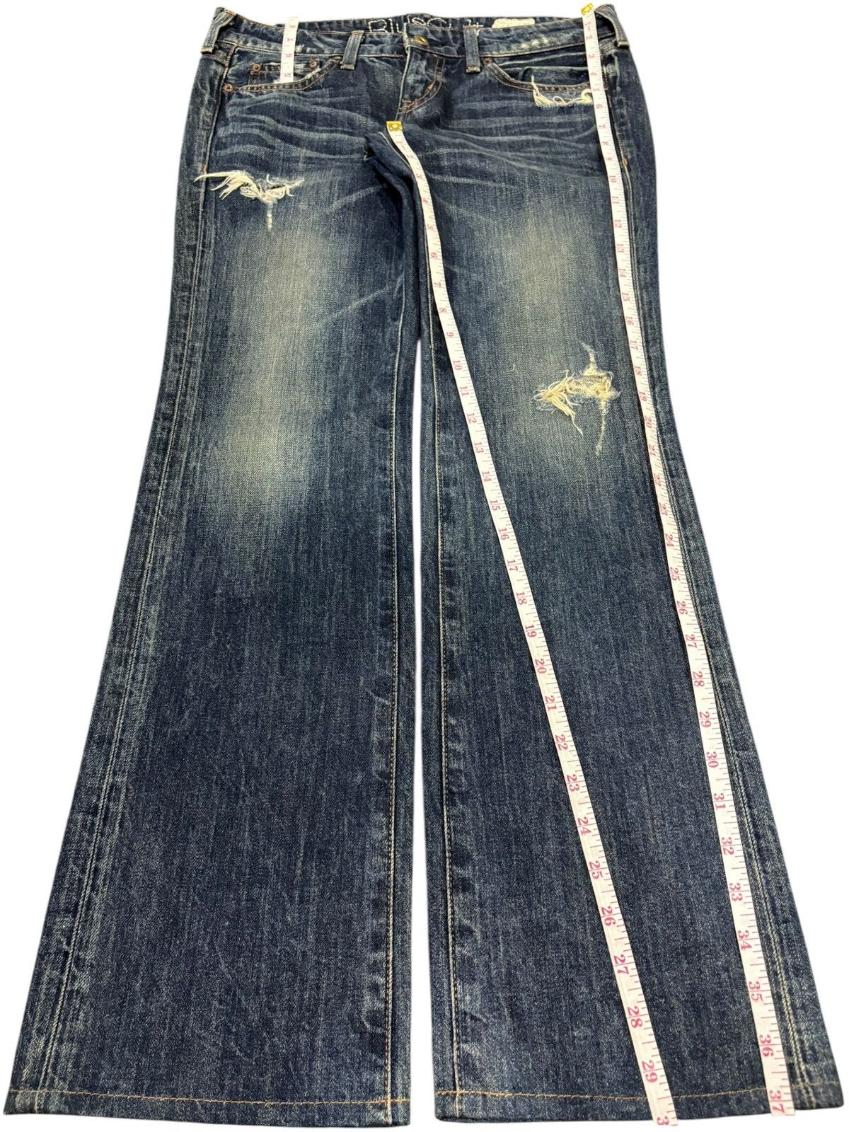 Japanese Brand Vintage Blue Cult Distressed Flare Low Rise Jeans Size 31" - 11 Thumbnail