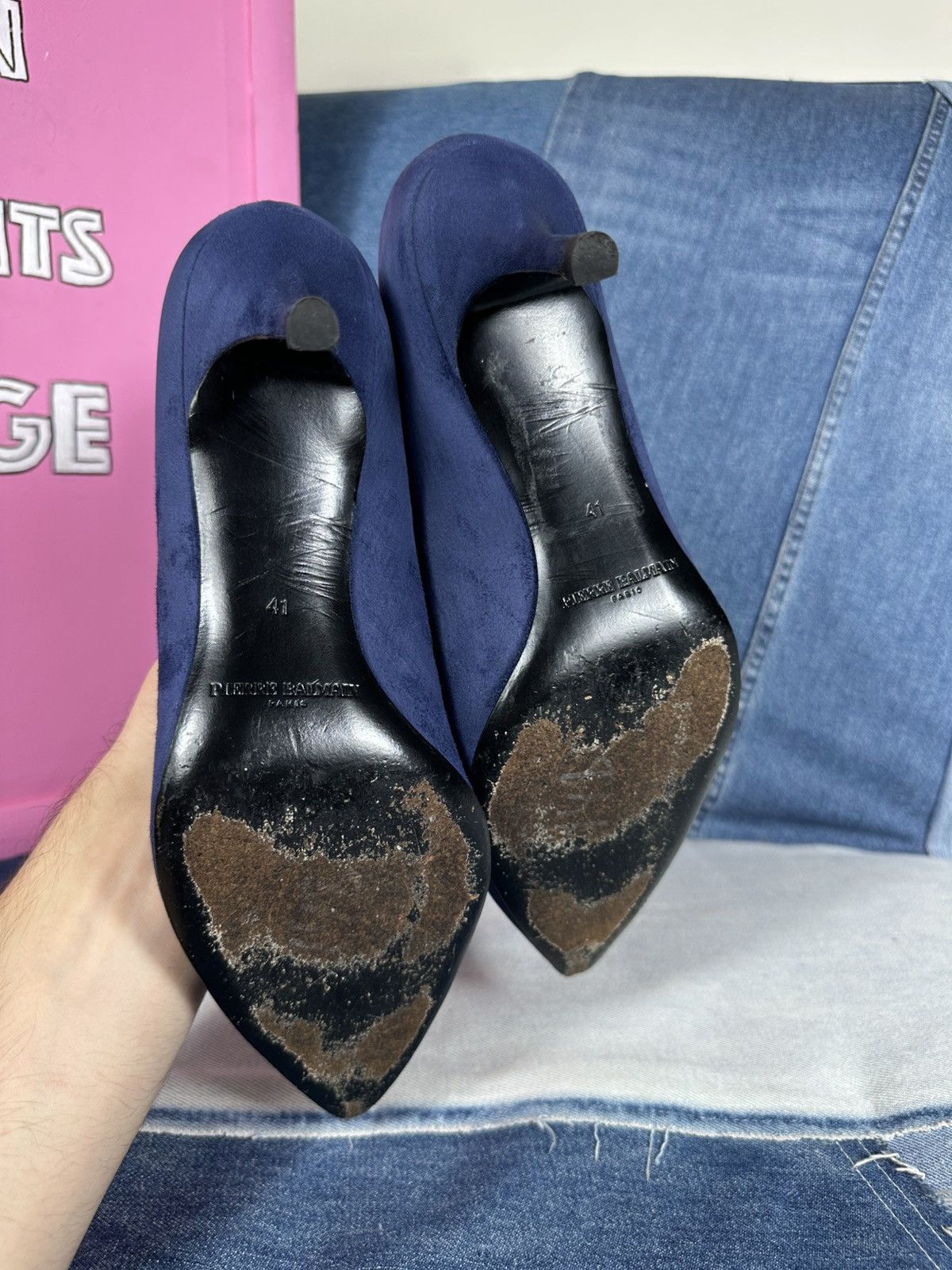 Pierre Balmain Pierre Balmain Heels Suede Blue Shoes Gold Hardware Pins Size US 11 / IT 41 - 21 Thumbnail