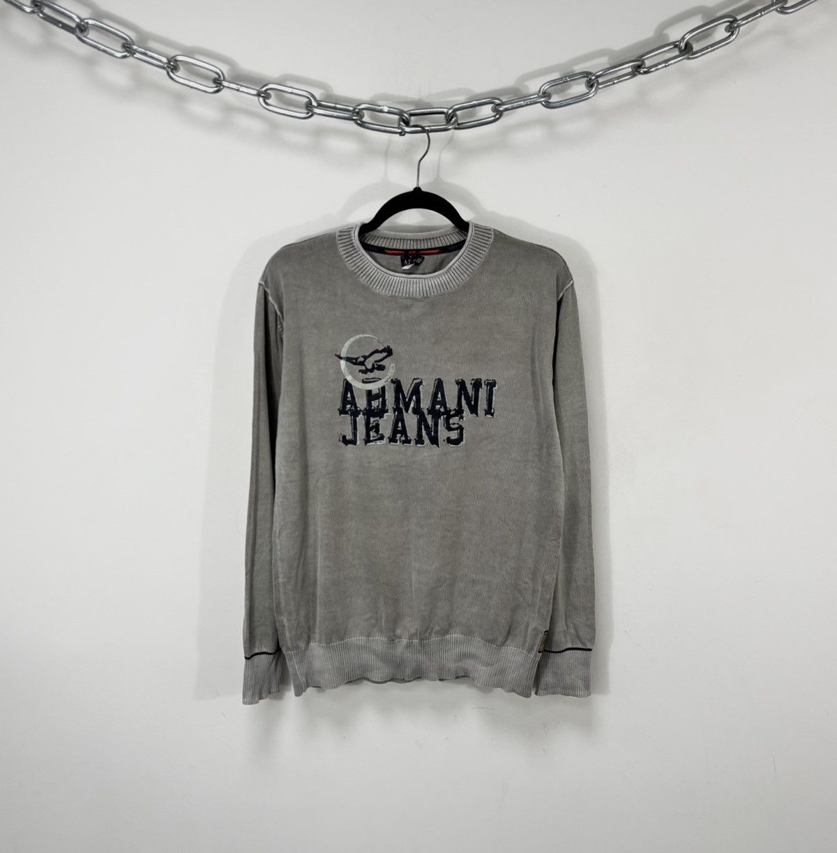 Armani Vintage Armani Jeans Men’s Big Logo Beige Cotton Sweater Size US L / EU 52-54 / 3 - 1 Thumbnail