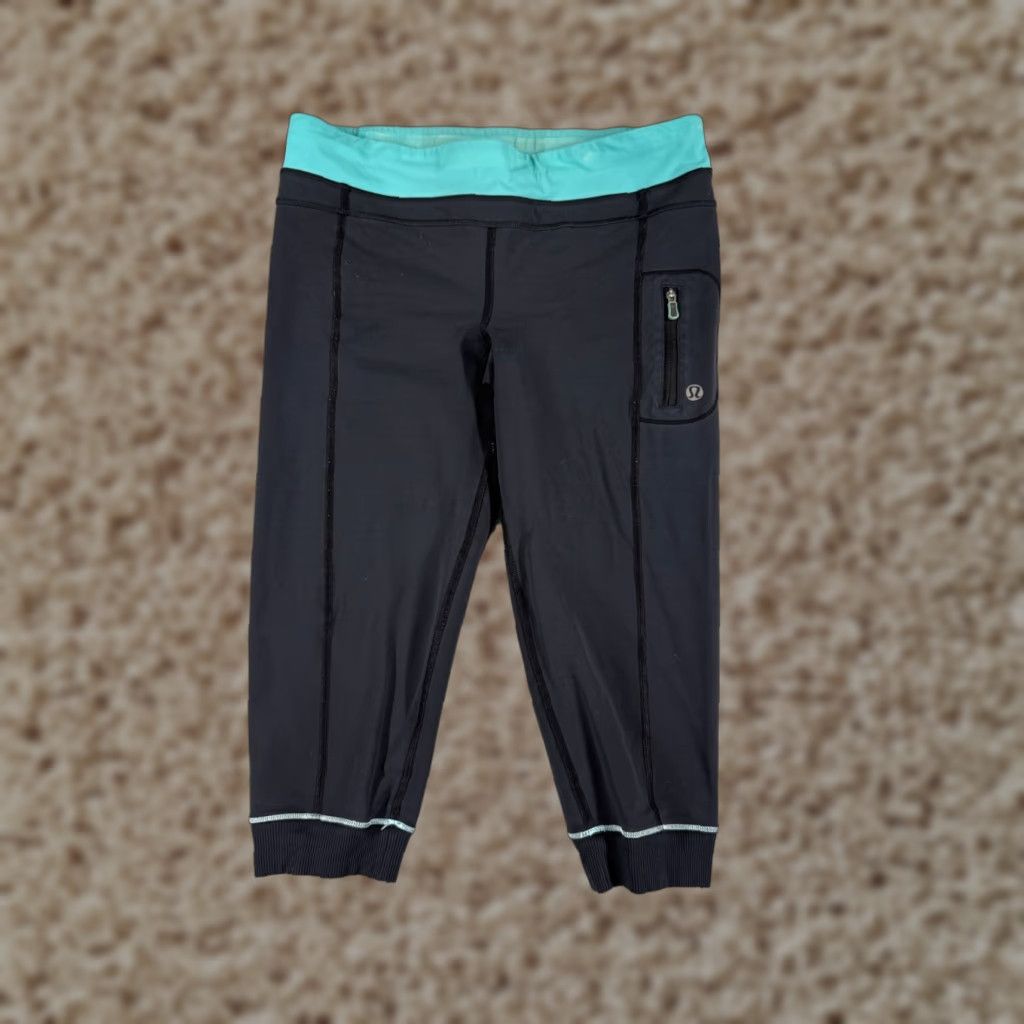 Lululemon Lululemon Wunder Under Pants Womens 4 Black Teal Cropped Tapered Zip Pocket Yoga Run Gym Activewear PM Size 27" / US 4 / IT 40 - 1 Thumbnail