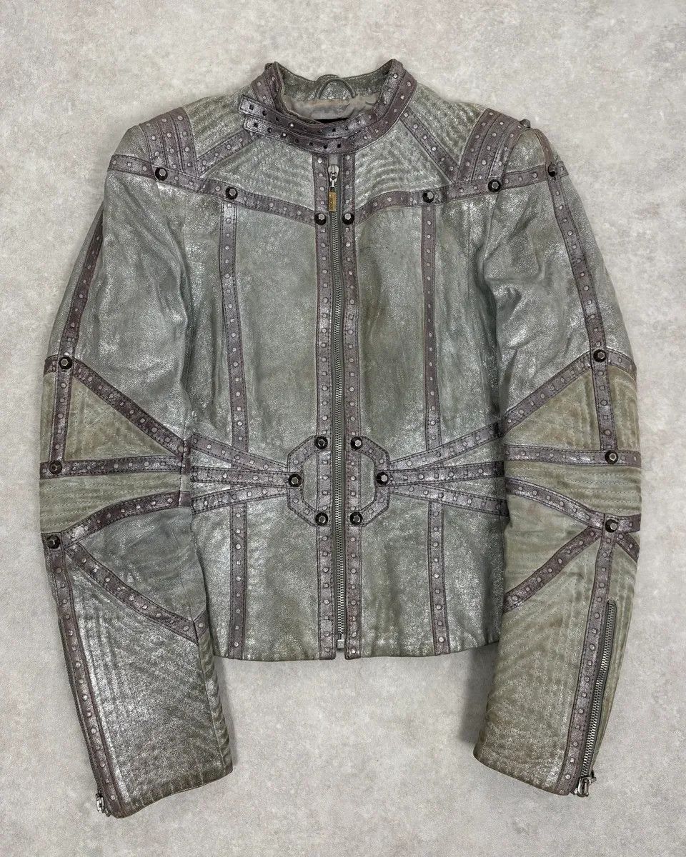 Just Cavalli FW2010 Cavalli Faded Grey Studded Leather Jacket Size M / US 6-8 / IT 42-44 - 1 Thumbnail