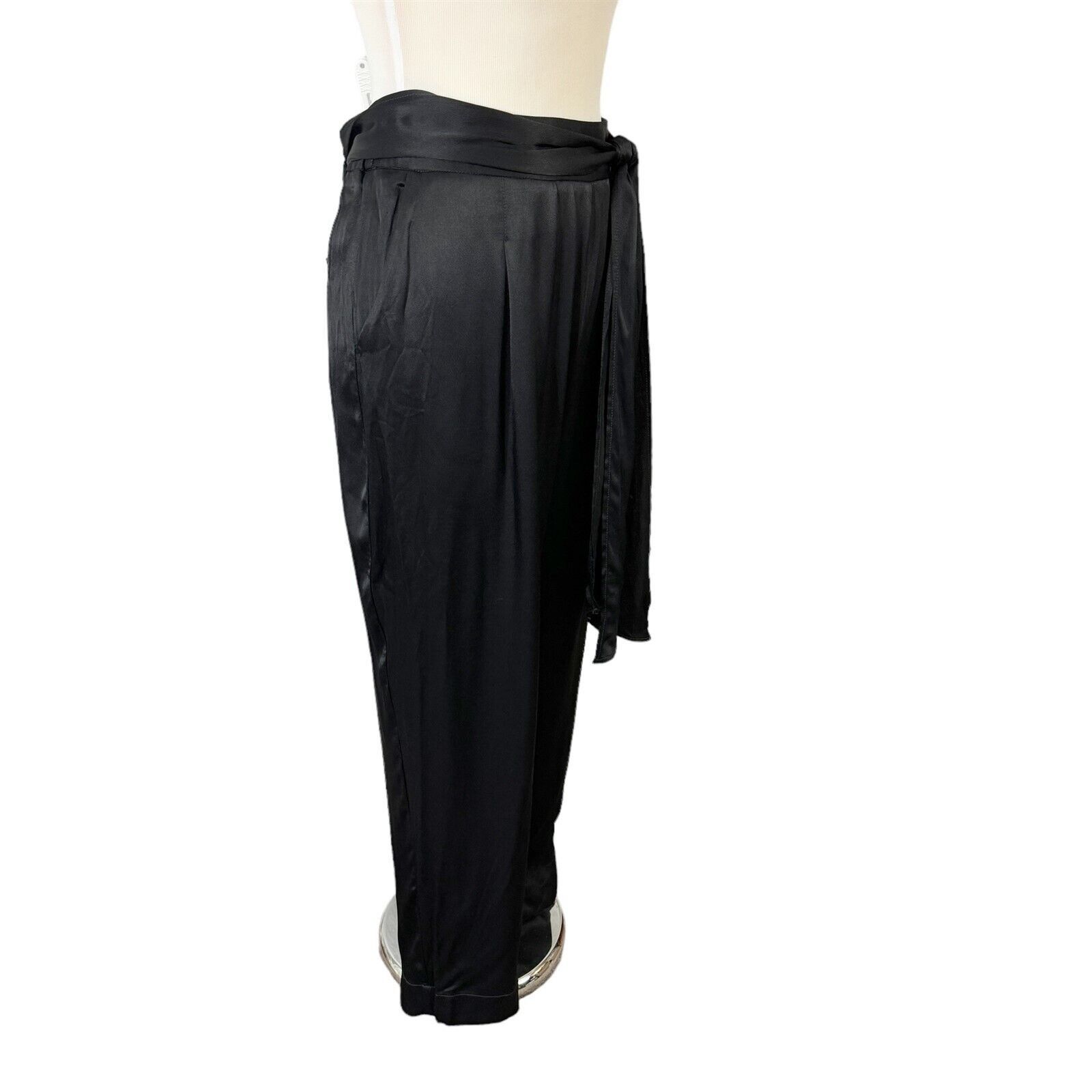 Anthropologie Anthropologie Ett:Twa Black Satin Dress Pants Size 10 Tie Wa Size 32" / US 10 / IT 46 - 2 Thumbnail