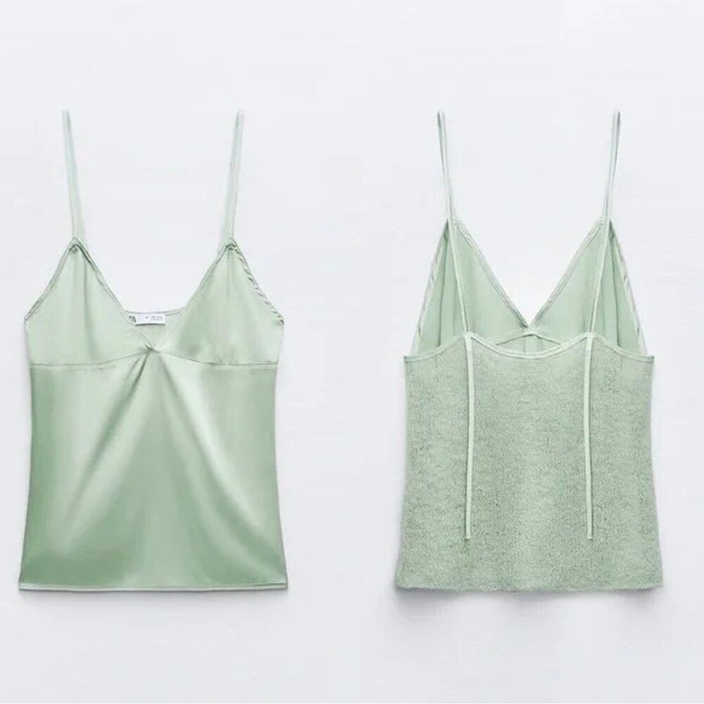 Zara NWT New ZARA Mixed Media Cami Mint Top SIze L Size L / US 10 / IT 46 - 3 Thumbnail