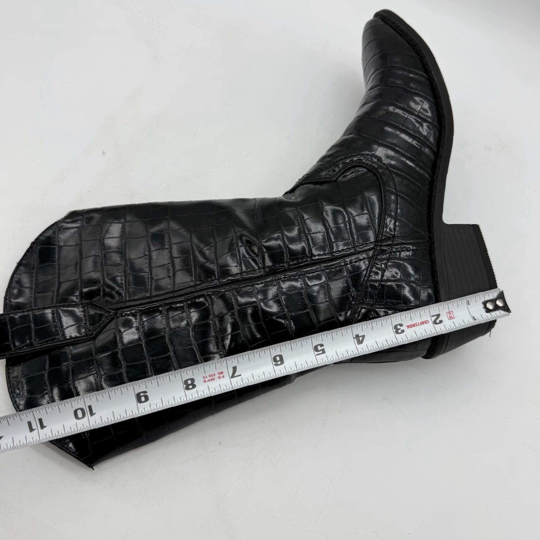 Vintage Madden Girl Western Black Embossed Croc Faux Leather Boots Womens 7.5 M, Black, Lace-Up Zip, Comfort, Lightweight, Faux Leather, Vintage, 90s? Size US 8 / IT 38 - 2 Thumbnail