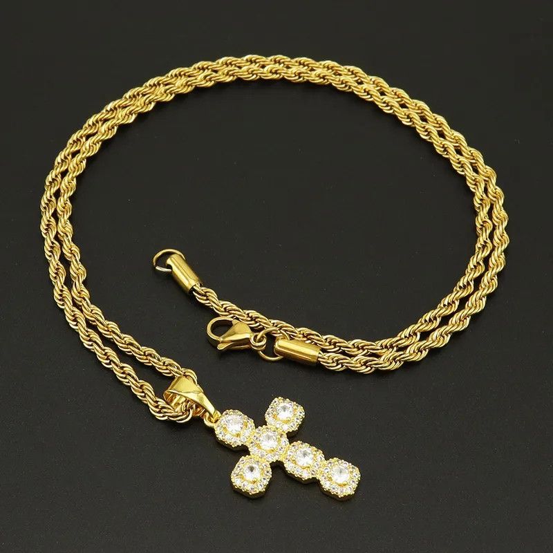 Vintage Copper Inlaid Zircon Cross Pendant Necklace Size ONE SIZE - 2 Thumbnail