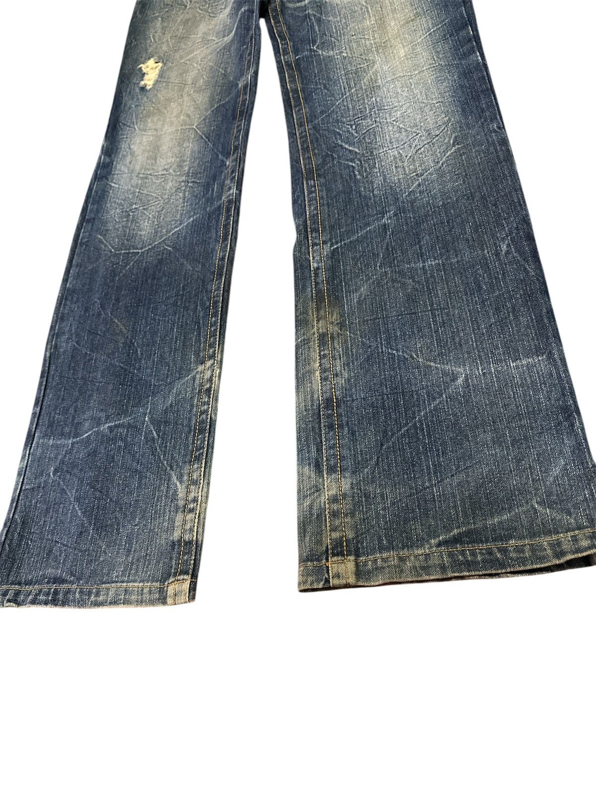 Japanese Brand Flare💥Distress Denim uknown Brand BootCut . Size US 33 - 3 Thumbnail