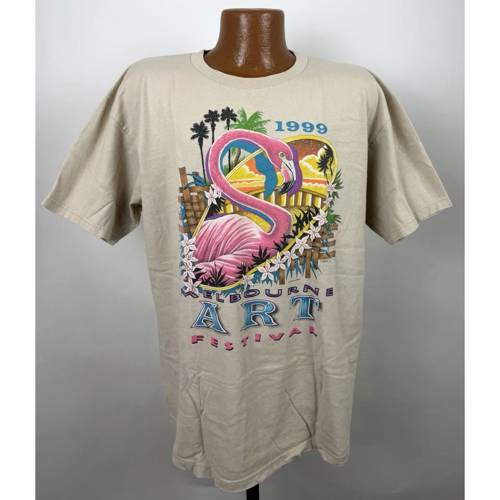 Anvil VINTAGE Art Shirt Mens XL 90s Flamingo T-shirt Melbourne Australia Beach Tee Size US XL / EU 56 / 4 - 2 Thumbnail