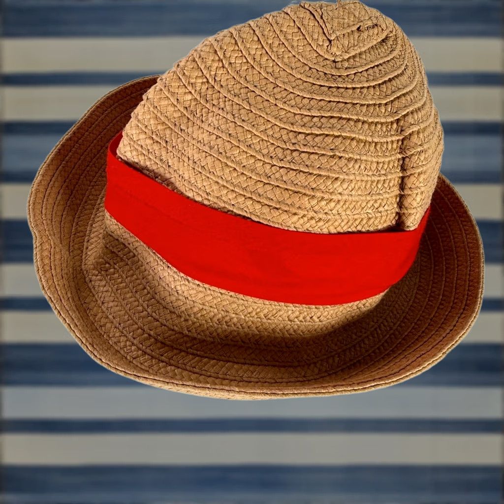 Fedora Hat One Size Tan Red Straw Blend Packable Summer Women's, Women's