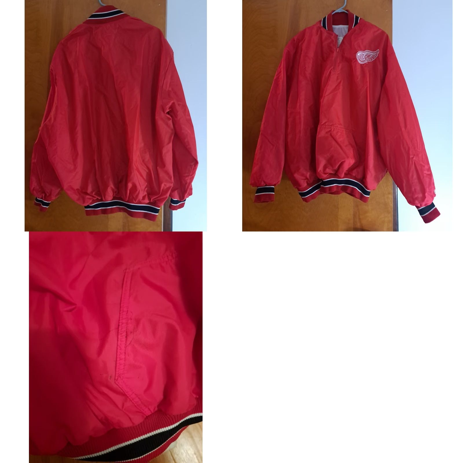 Red Wing VINTAGE DeLong Detroit Red Wings 1/4 Zip Pullover Lined Bomber Jacket USA Mens LG Red Size US L / EU 52-54 / 3 - 8 Thumbnail