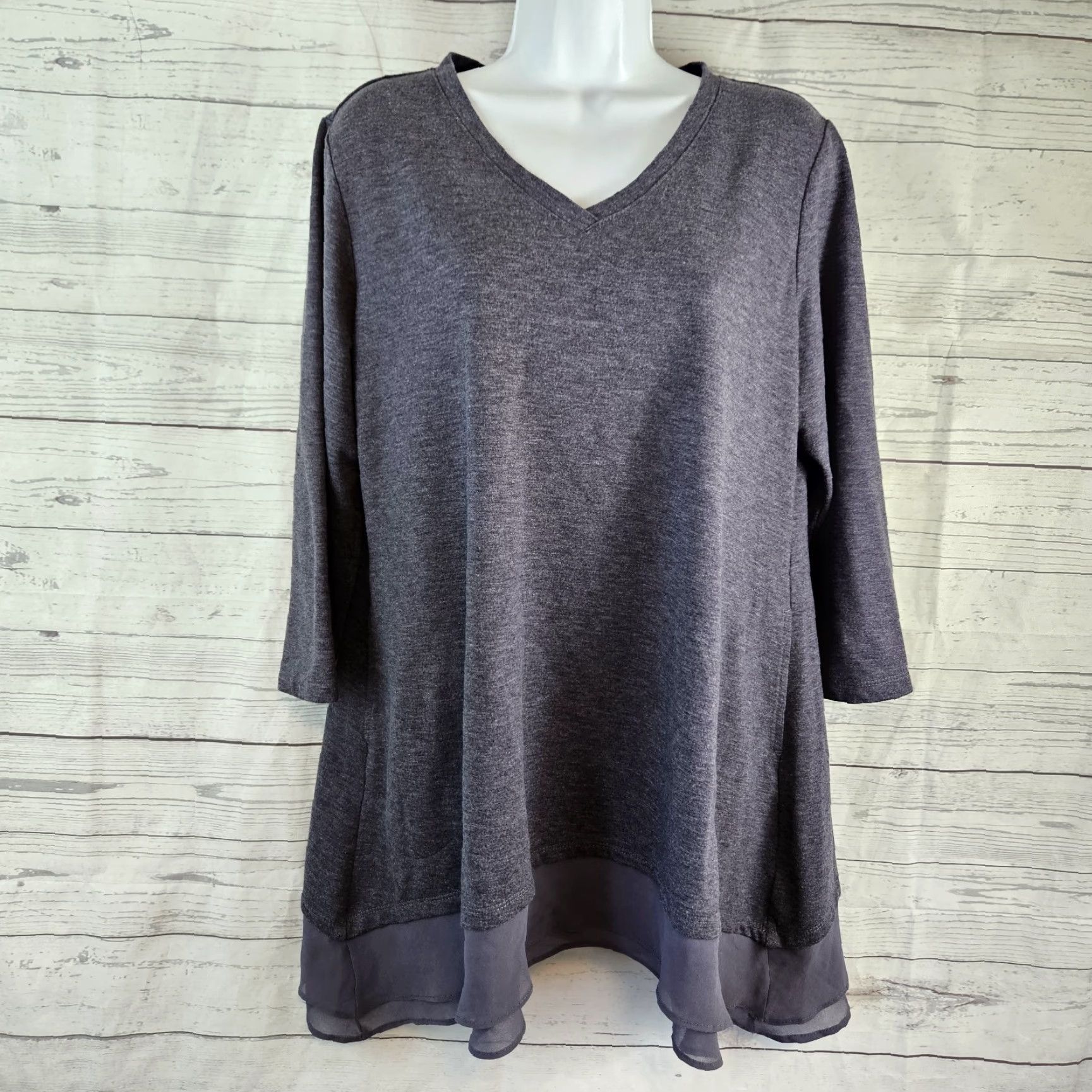 Vintage LOGO by Lori Goldstein Lounge Womens Top Blouse Solid Blue 3/4 Sleeve V-Neck Large L Size L / US 10 / IT 46 - 2 Thumbnail
