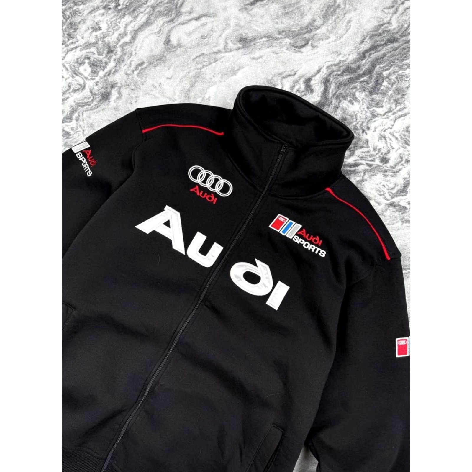 Logo 7 VINTAGE Audi Racing Full Zip Sweatshirt Men 2XL Black 90s Logo Vintage Style Shirt Size US XXL / EU 58 / 5 - 2 Thumbnail