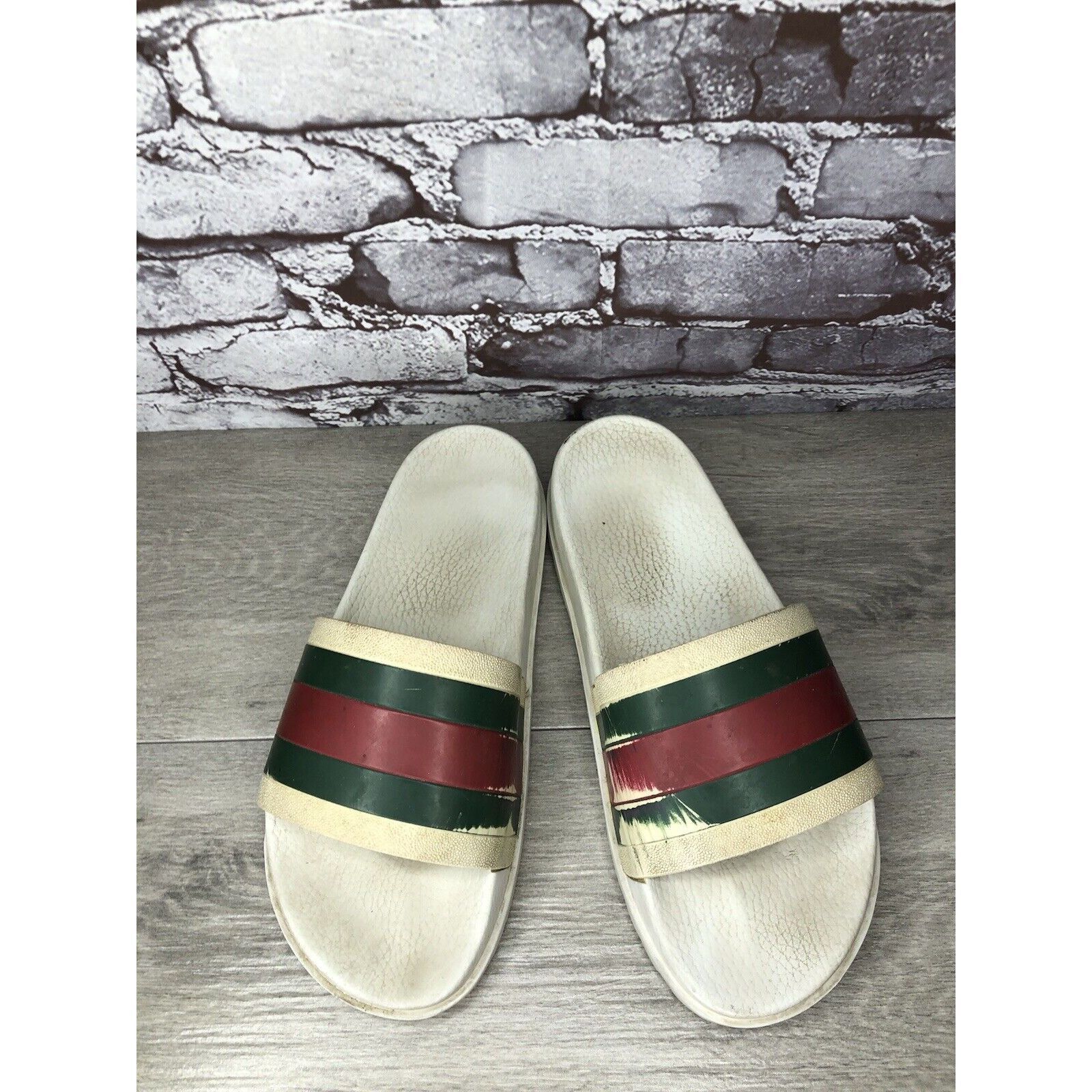 Gucci GUCCI Web White Rubber Logo Casual Slides Designer Sandals M Size US 11 / EU 44 - 18 Thumbnail