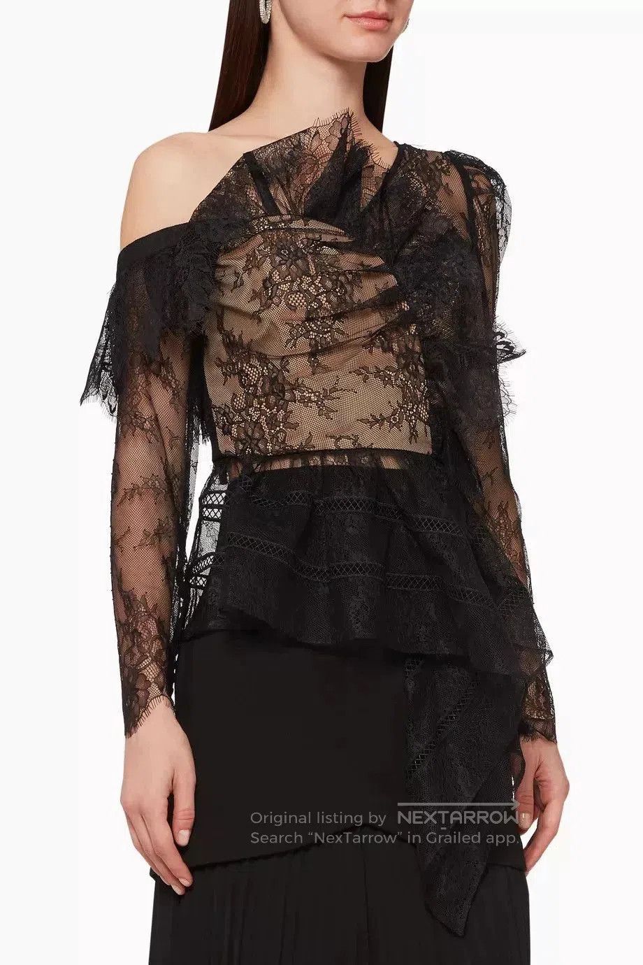 Self-Portrait Asymmetrical Lace Peplum Top. Size S / US 4 / IT 40 - 9 Thumbnail