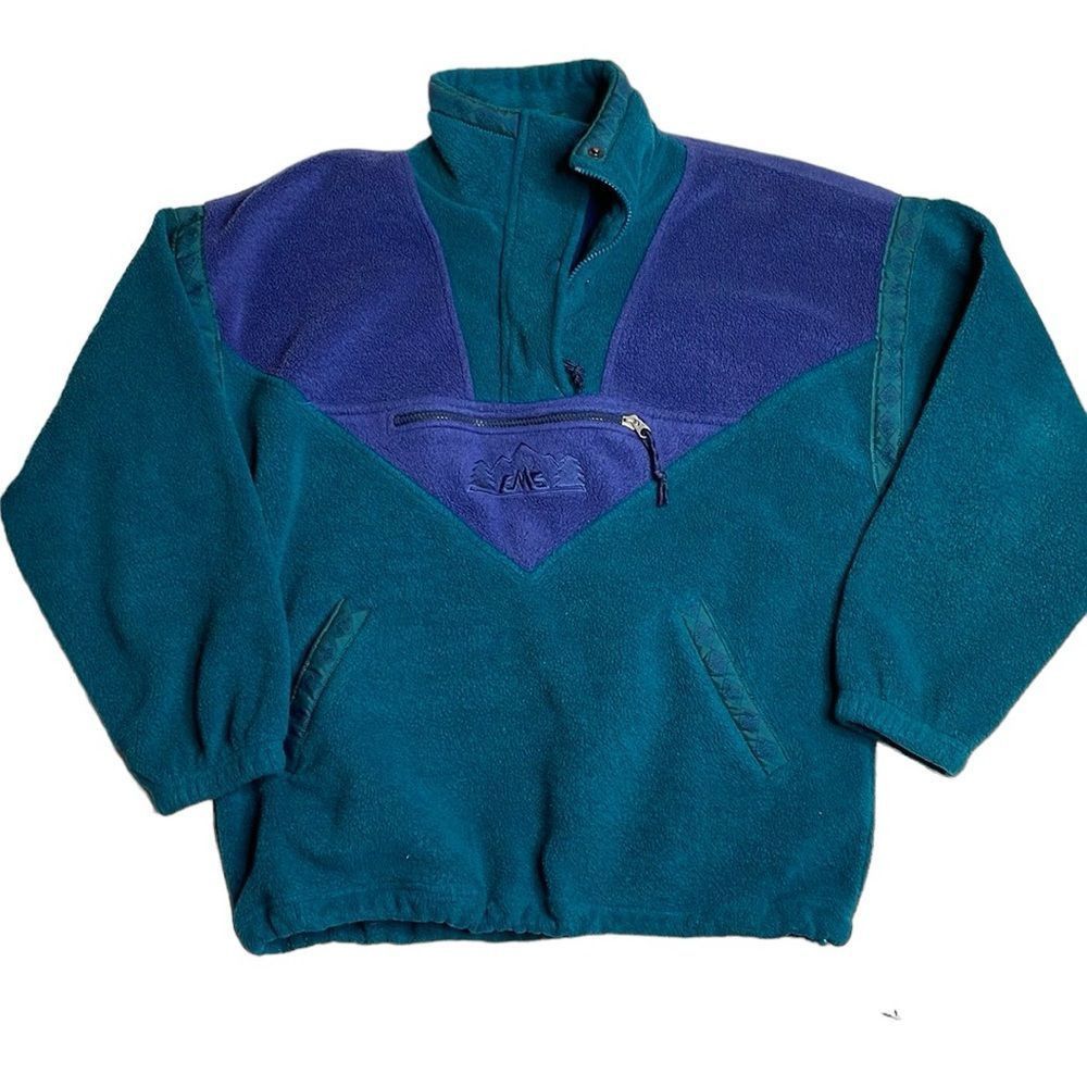 image of Eastern Mountain Sports 90's Vintage Retro Ems Color Block Fleece Pullover Teal in Green (Size Medi