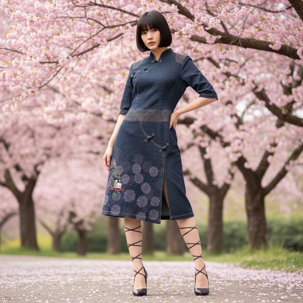 Vintage Betty Boop Cheongsam Embroidery Denim