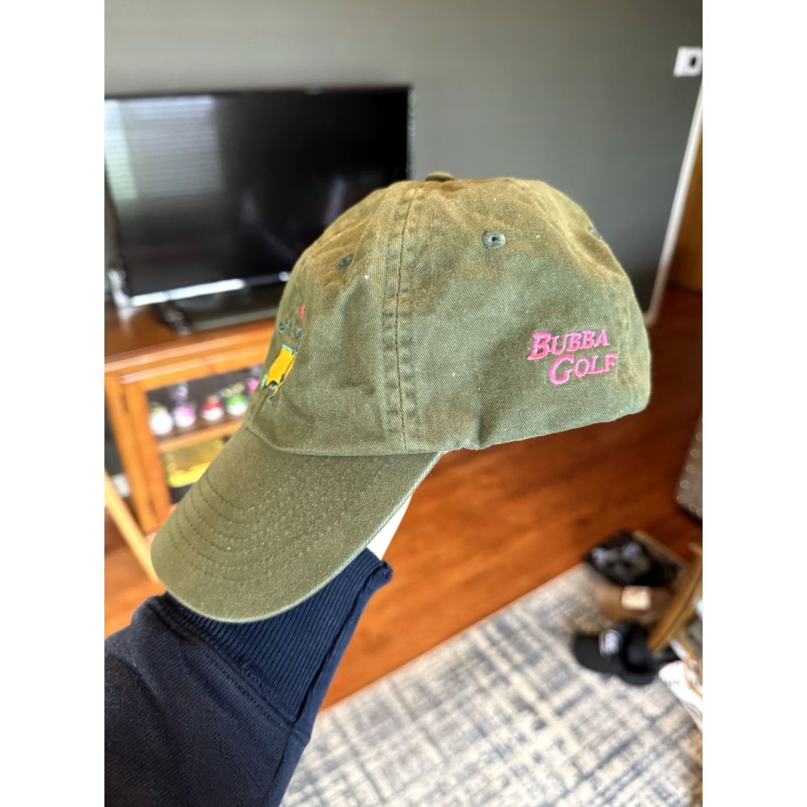 Vintage VINTAGE Masters Tournament Bubba Golf Green Strapback Cap Augusta Hat Men One Size Green Adjustable Cotton Golf Hat Cap Sports Size ONE SIZE - 3 Thumbnail
