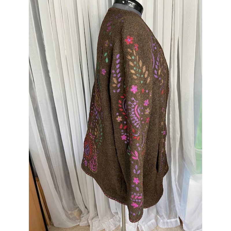 Vintage sweater coat embroidered Linea Louis Dellolio brown purple Size US XL / EU 56 / 4 - 8 Thumbnail