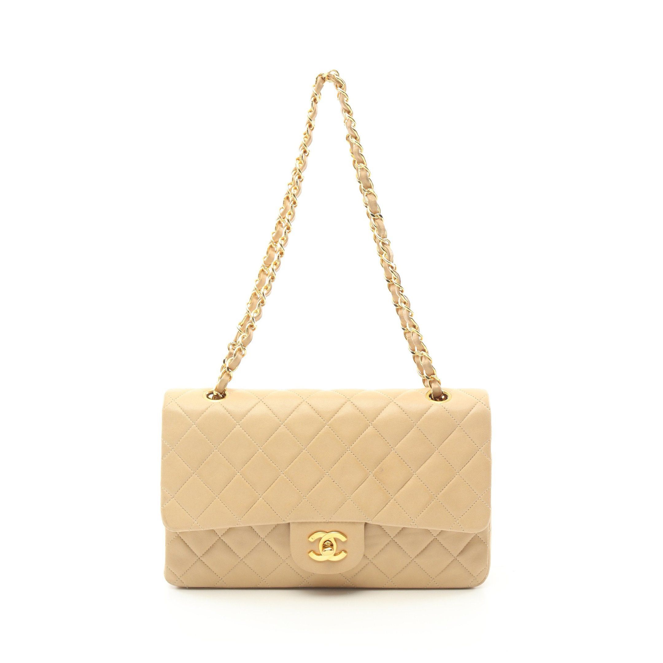Chanel Chanel Matelasse Double Flap Chain Shoulder Bag Lambskin Beige Gold Hardware Size ONE SIZE - 1 Thumbnail
