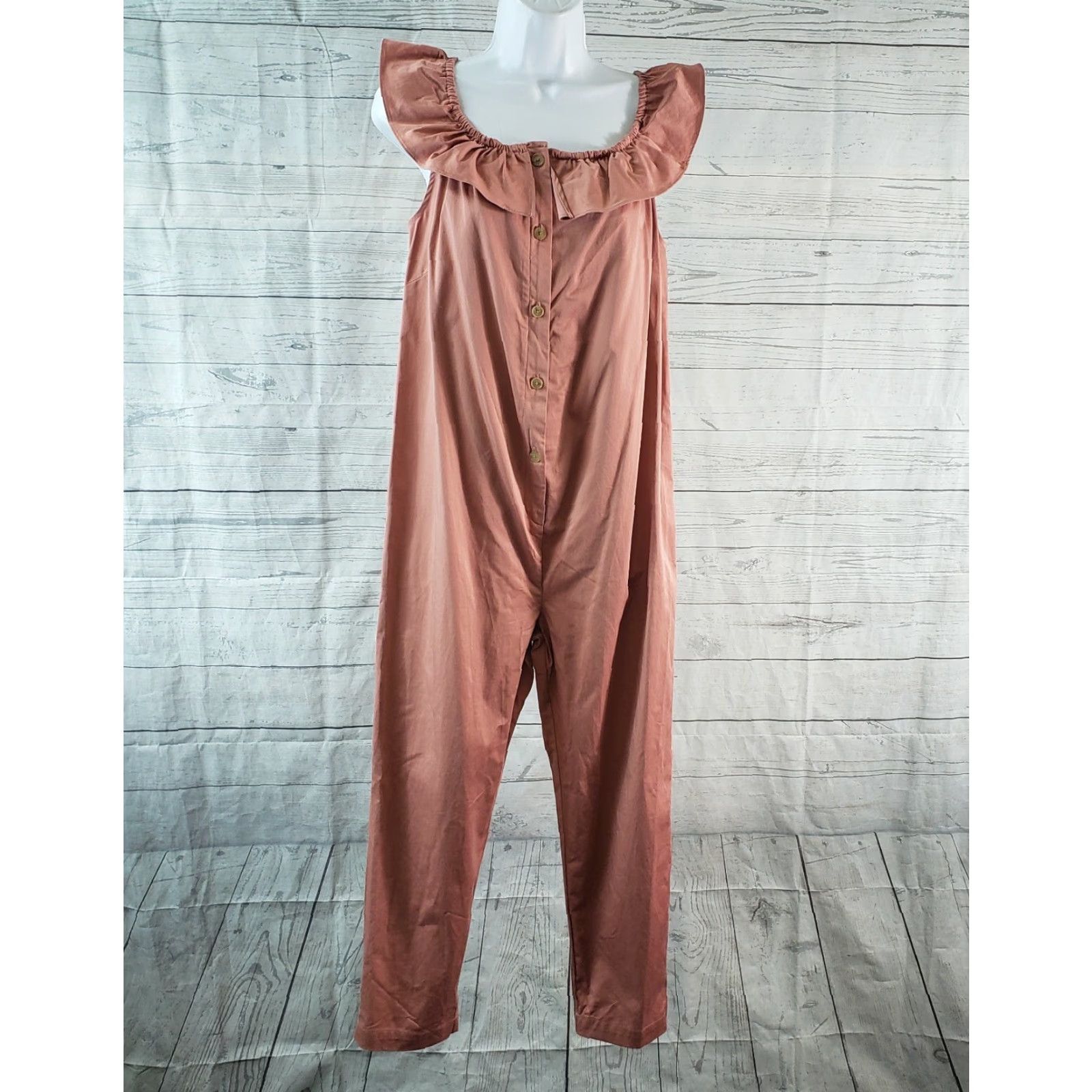 Vintage The Nines by Hatch Jumpsuit Womens XS Pink Sleeveless Ruffle Button Front Cotton Blend One-Piece Maternity Size 26" / US 2 / IT 38 - 2 Thumbnail