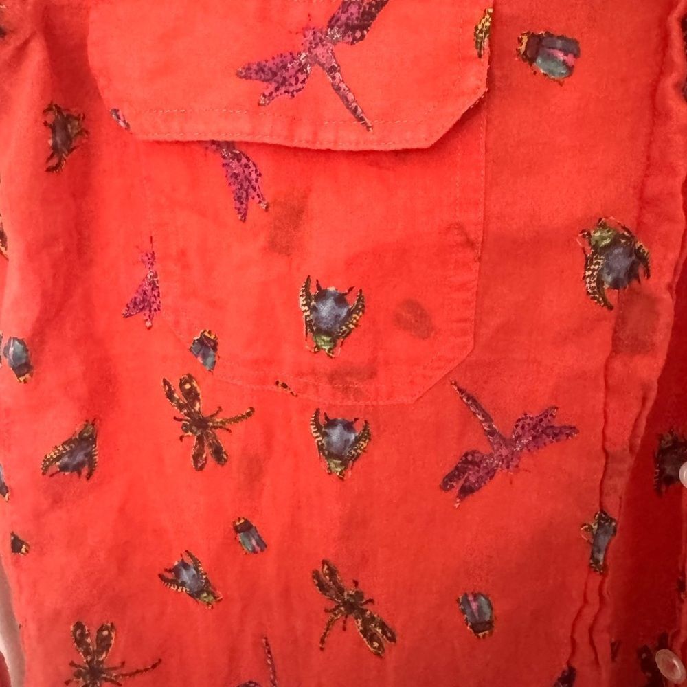 Other 0039 Italy Women’s Orange Button Down Blouse Size M | Insect Size M / US 6-8 / IT 42-44 - 4 Thumbnail