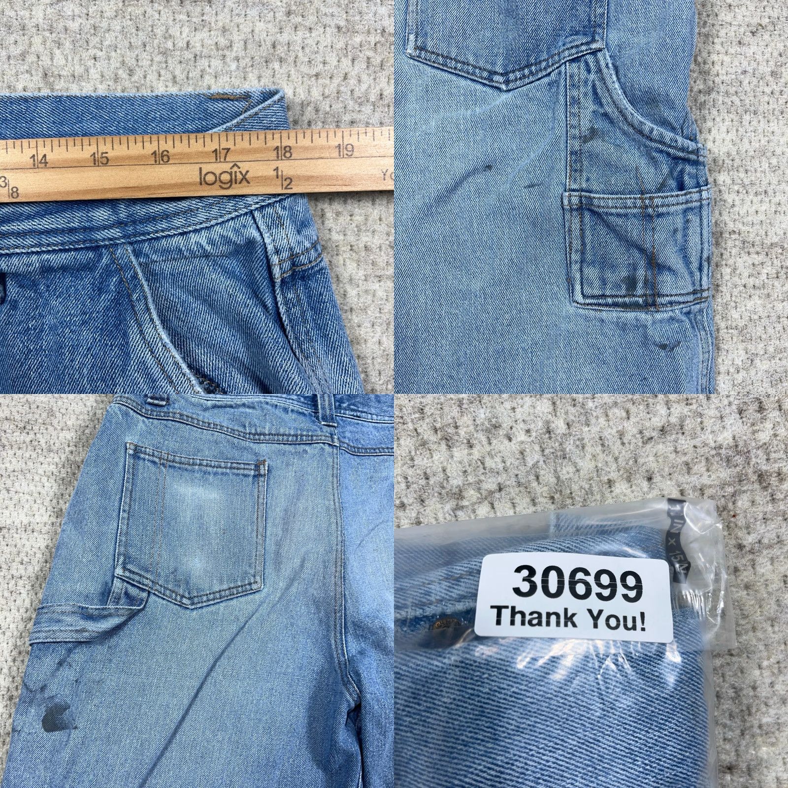 Thrasher VINTAGE C.E. Schmidt Bermuda Shorts Men 36 Denim Distressed Grunge 90s Pockets Logo Zipper 5-Pocket Casual Workwear Baggy Blue Mens Size US 36 / EU 52 - 9 Thumbnail