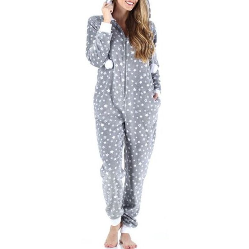 Other XS Hooded Fleece Non-Footed Onesie Pajama Gray White Star Size ONE SIZE - 1 Thumbnail