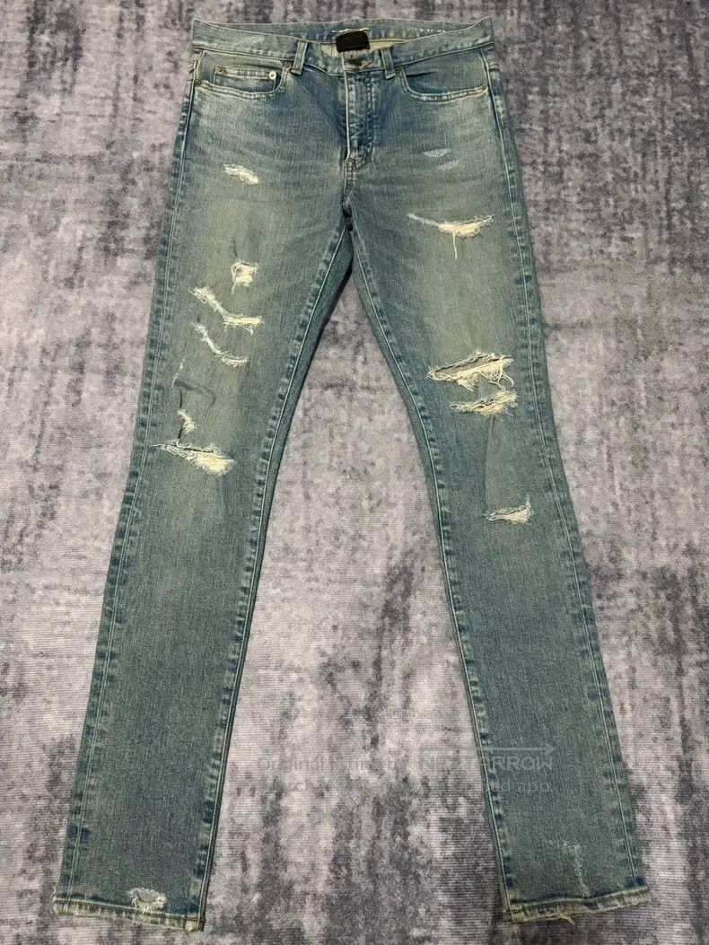 Saint Laurent Paris Saint Laurent Paris Retro Dark Blue Heavy Destroyed Jeans Size US 33 - 1 Thumbnail