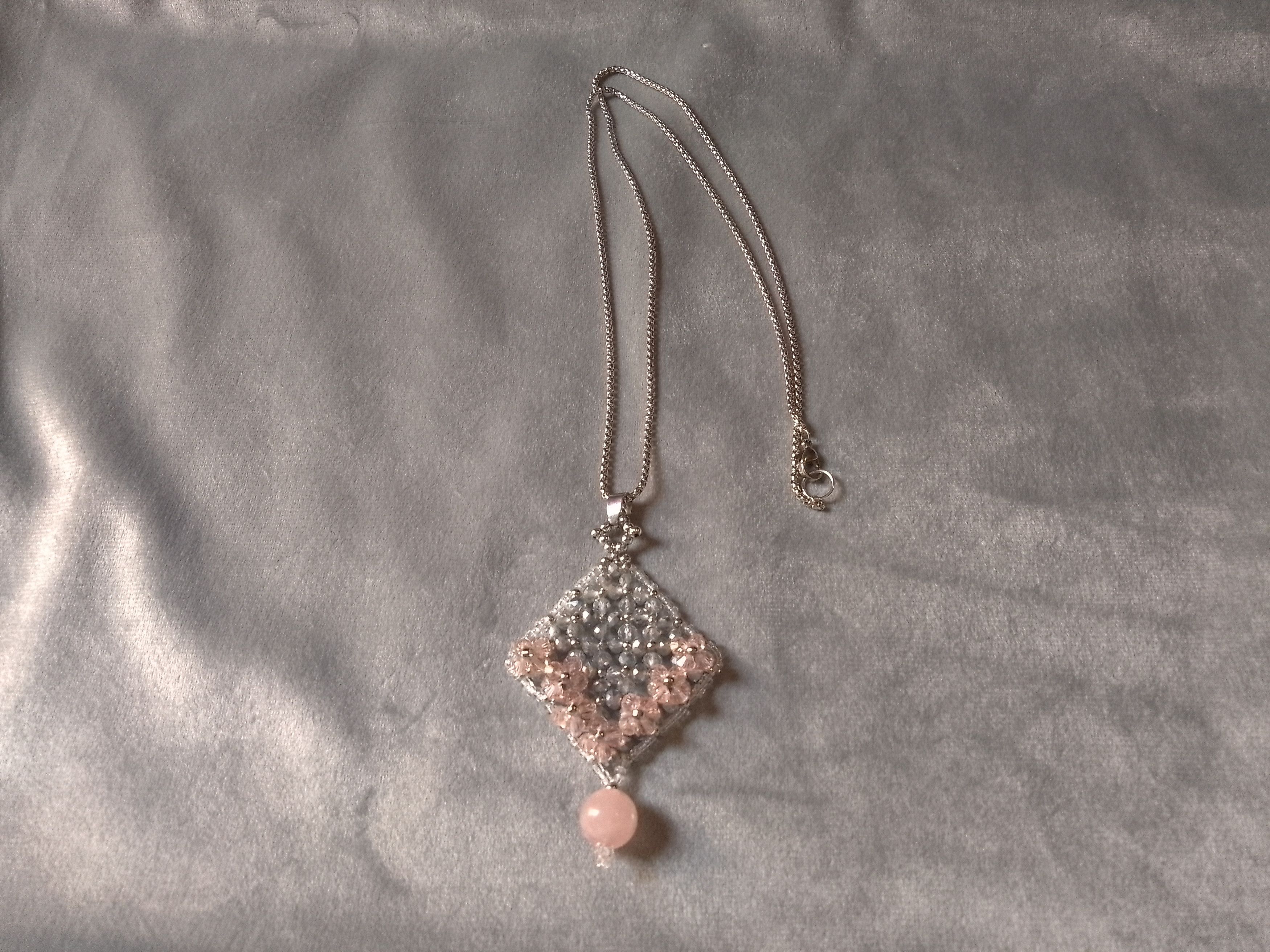 Handmade Long Necklace/ Talisman Pendant in Crystal Rose quartz Size ONE SIZE - 1 Thumbnail