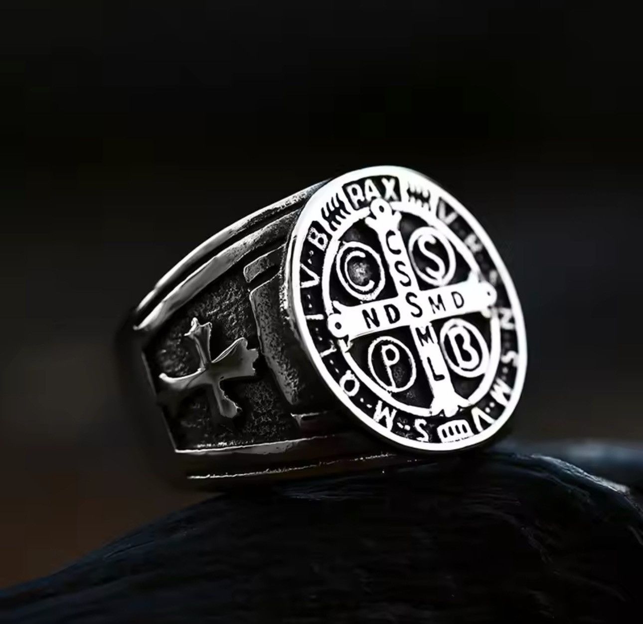 Jewelry Gothic Punk Vintage Cross Exorcism Stainless Steel Ring Size ONE SIZE - 1 Thumbnail