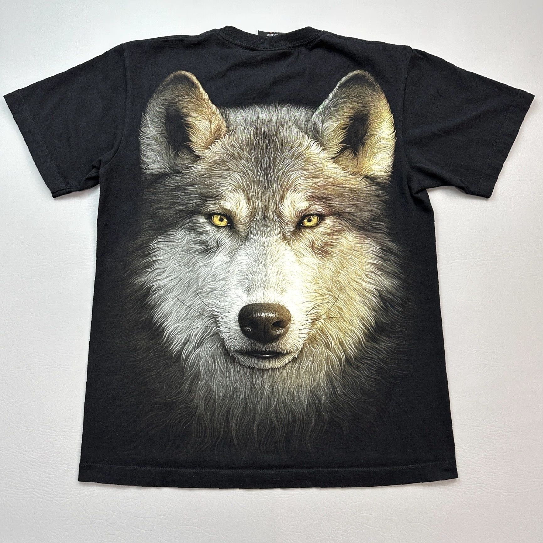 Vintage Rock Chang Shirt Mens Medium Black High Definition All Over Wolf Print T-Shirt Short Sleeve Crew Neck Graphic Print 90s Animals Nature Outdoor Mens Size US M / EU 48-50 / 2 - 6 Thumbnail