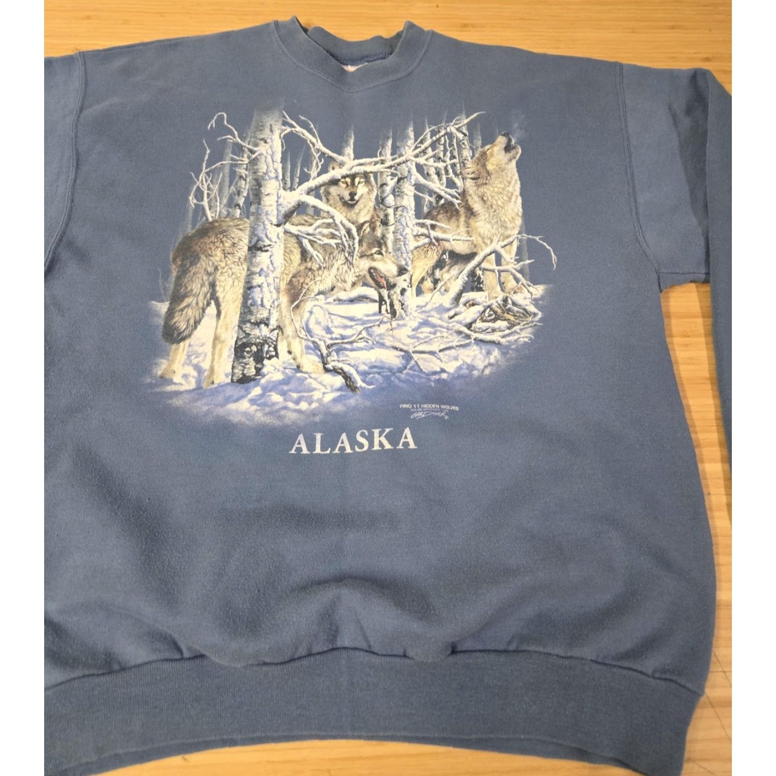 Hanes VINTAGE Hanes Alaska Wolves Sweatshirt Mens L Blue Crewneck Graphic Polar Graphics Size US L / EU 52-54 / 3 - 3 Thumbnail