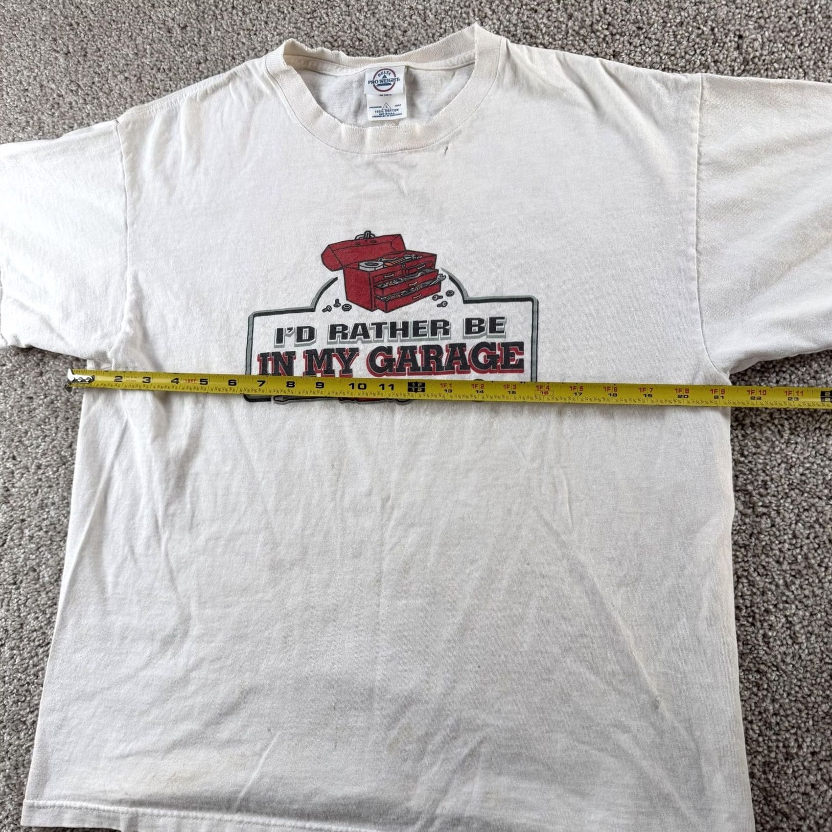 Delta VINTAGE I'd Rather Be In My Garage Tee Mens Large White Delta Pro Weight Shirt Size US L / EU 52-54 / 3 - 7 Thumbnail