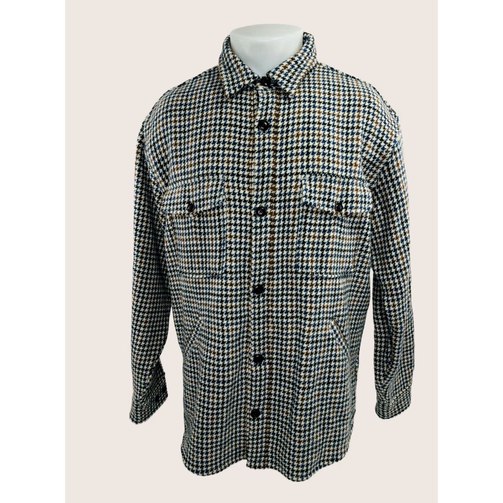 Lands' End Lands' End Wool Houndstooth Tweed Field Ranch Chore Hunting L Jacket Mens Large Blue / Brown / Beige Wool Tweed Jacket Hunting 90s Century? Size US L / EU 52-54 / 3 - 1 Thumbnail